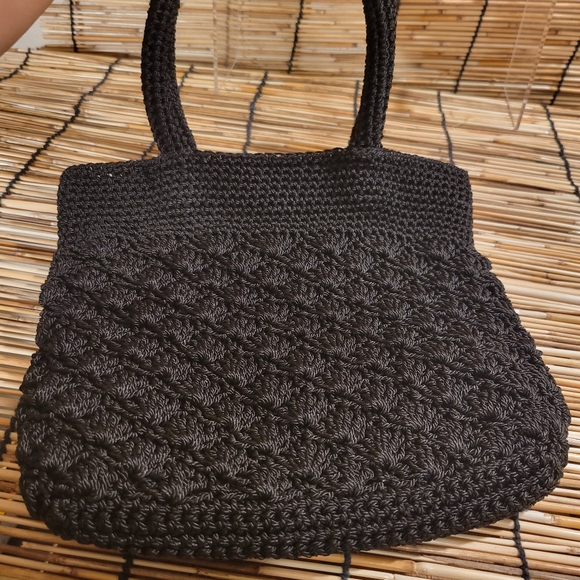 Vintage La Rue Mini Lined Crocheted Black Women's Bag - Picture 4 of 5